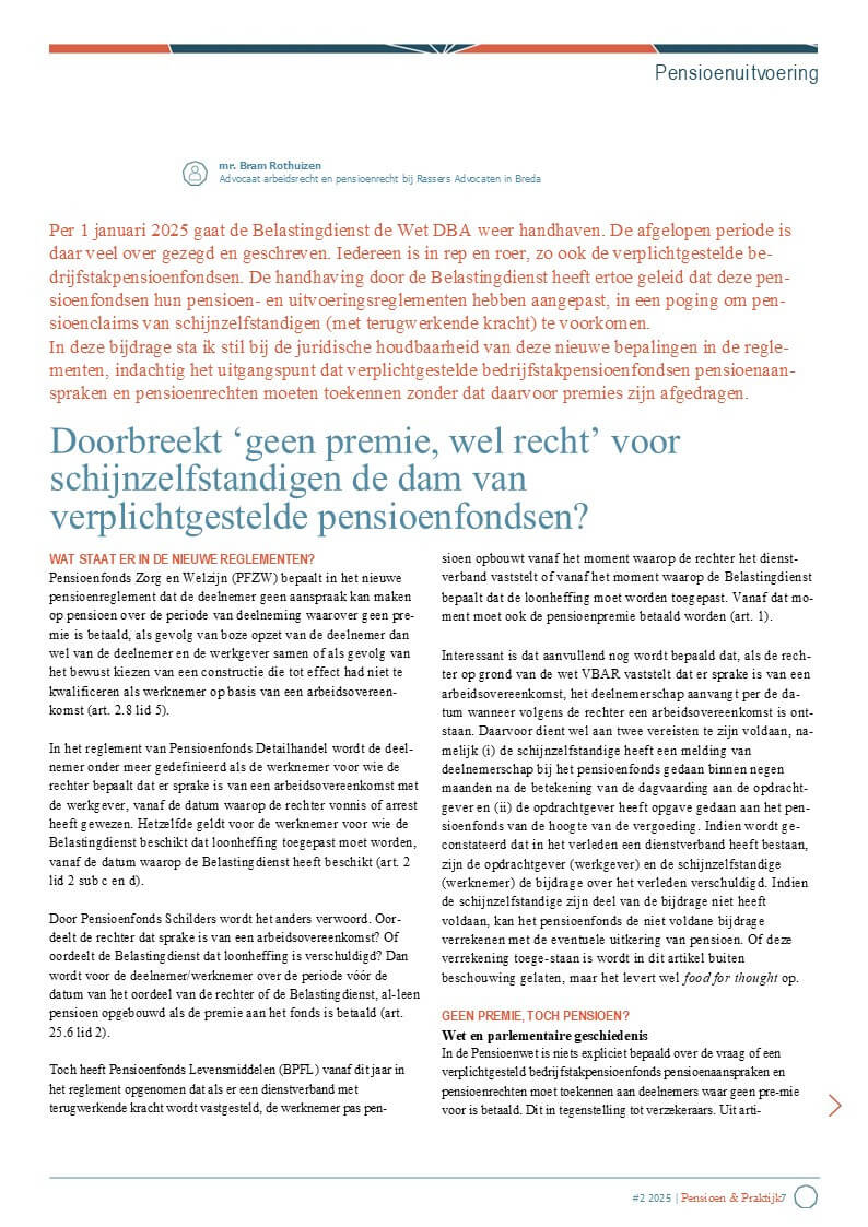 Publicatie in het tijdschrift Pensioen & Praktijk (P&P) Publicatie in het tijdschrift Pensioen & Praktijk (P&P)
